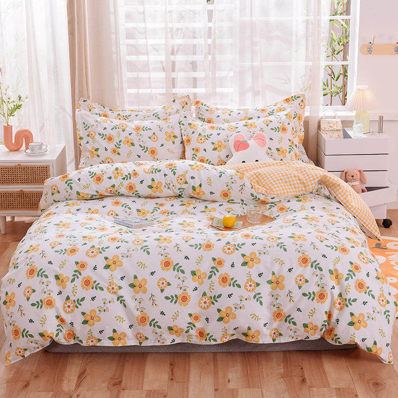 Girl's pastoral net red four-piece set of cotton pure cotton twill simple Nordic bed sheet quilt cover spring and autumn bedding