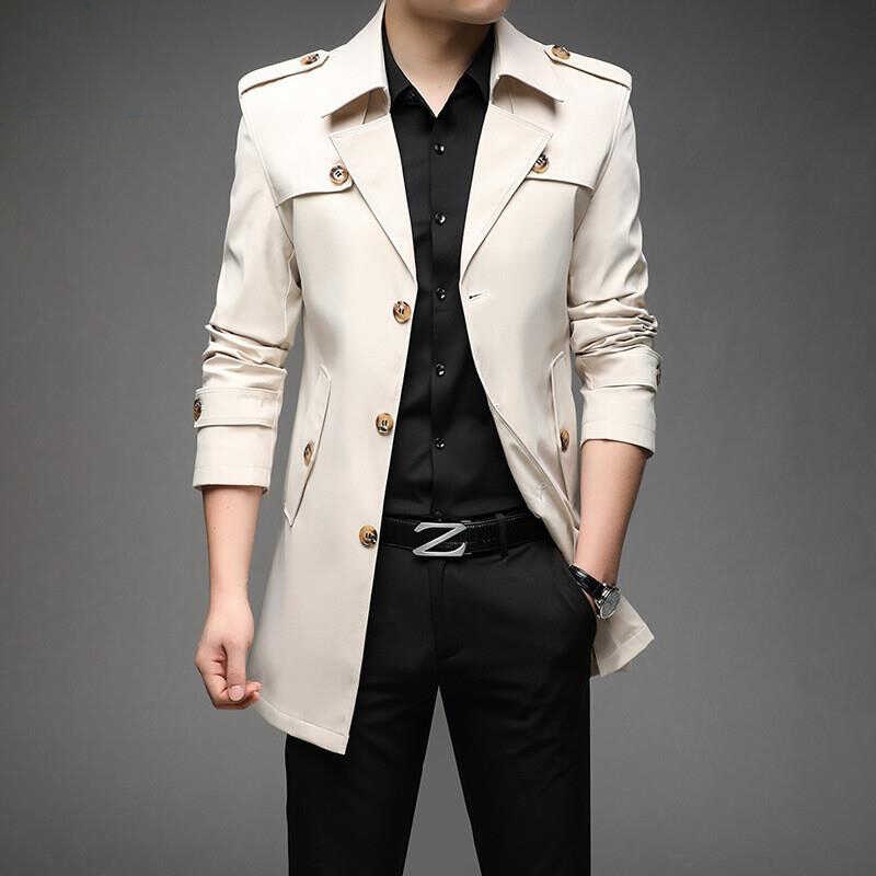 Spring and Autumn Men's Trench Coat Mid-Length 2026 Non-Iron Casual Jacket for April, June, and August Solid Color Business Men's Jacket Trendy