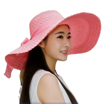 Sun hat womens summer bow big straw hat seaside beach hat sun hat sun protection large brim