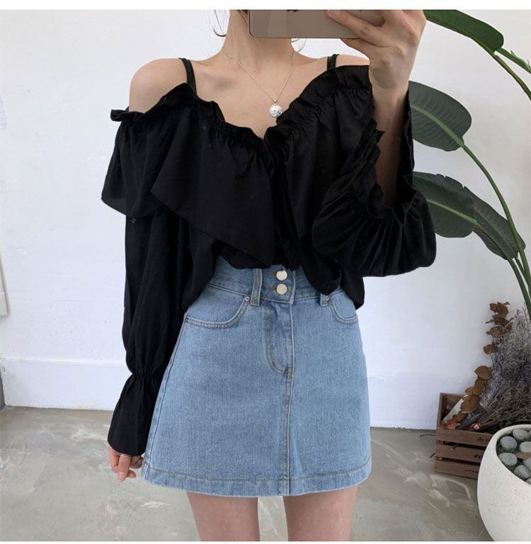 Váy denim nữ mùa hè eo cao 2019 mới hoang dã mỏng một túi đeo hông váy chống ánh sáng - Váy mẫu chân váy công sở