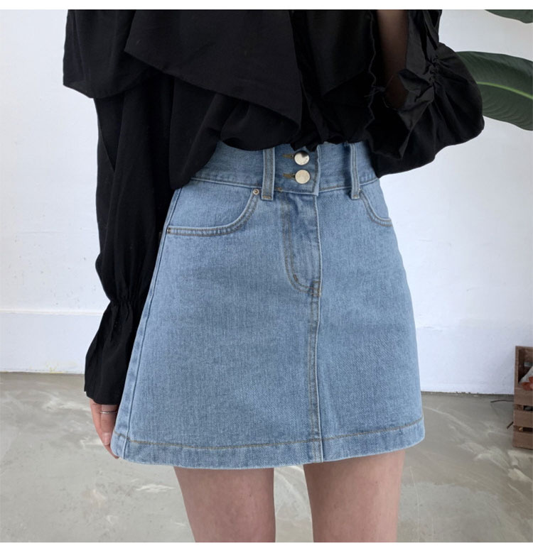 Váy denim nữ mùa hè eo cao 2019 mới hoang dã mỏng một túi đeo hông váy chống ánh sáng - Váy mẫu chân váy công sở