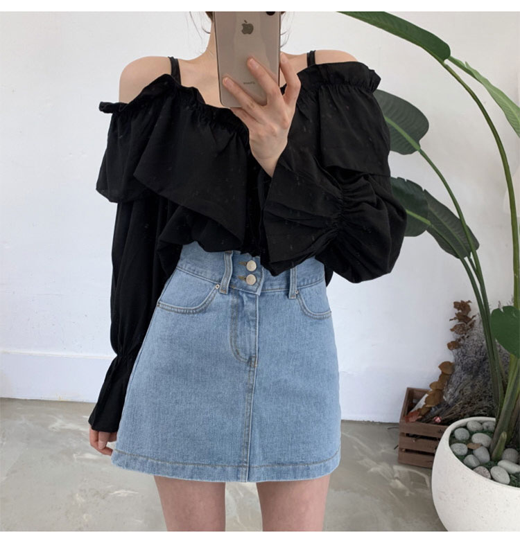 Váy denim nữ mùa hè eo cao 2019 mới hoang dã mỏng một túi đeo hông váy chống ánh sáng - Váy mẫu chân váy công sở