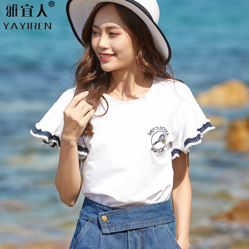 White cotton short - sleeved t - shirt in 2022 new summer loose shoulder tops summer Summer senior shirt