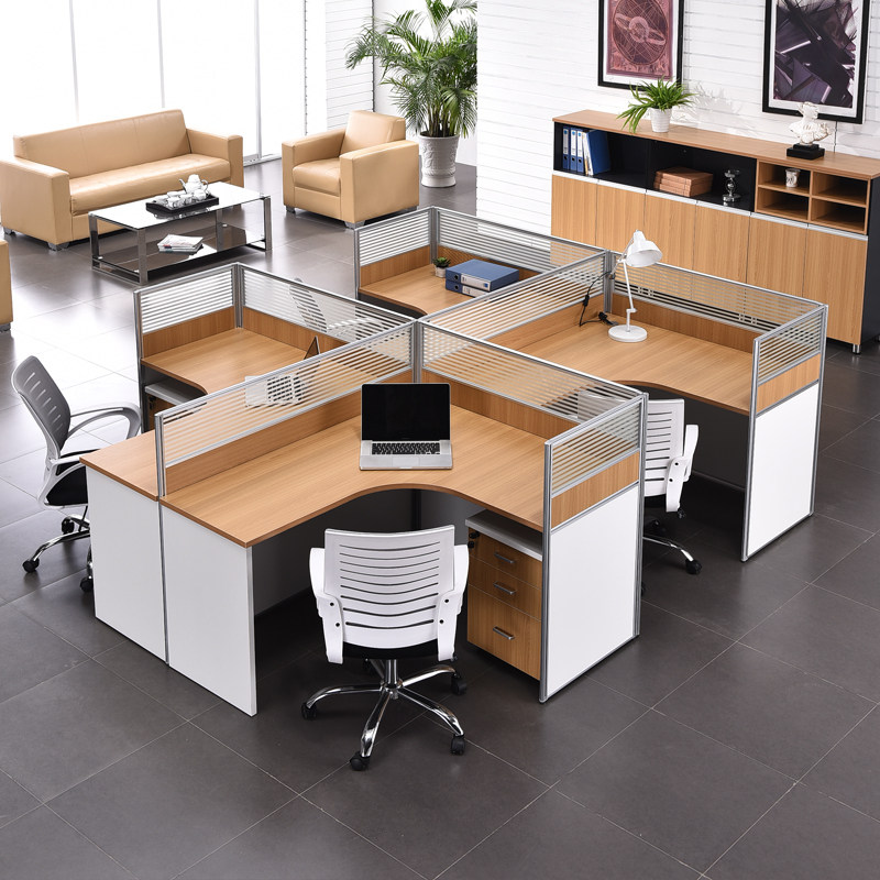Office Furniture Staff Working Position Screen Desk Staff 4 People with 6-person Seat Desk Chair Composition