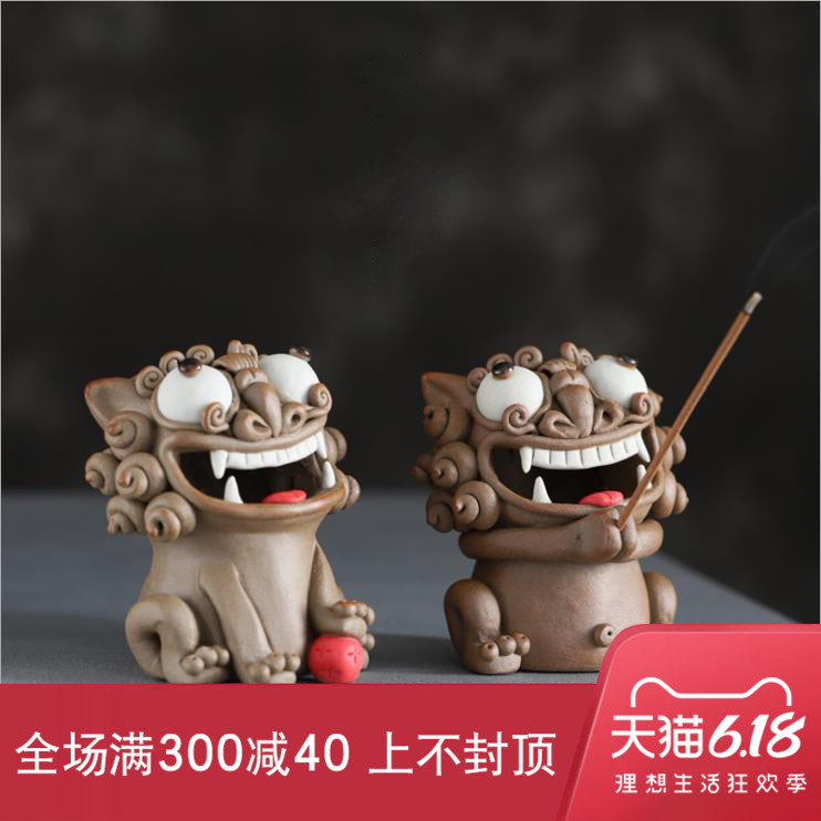 Lion tea pet ideas of jingdezhen ceramic checking incense high temperature coarse pottery tea zen Chinese style furnishing articles