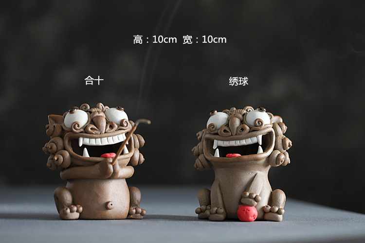 Lion tea pet ideas of jingdezhen ceramic checking incense high temperature coarse pottery tea zen Chinese style furnishing articles