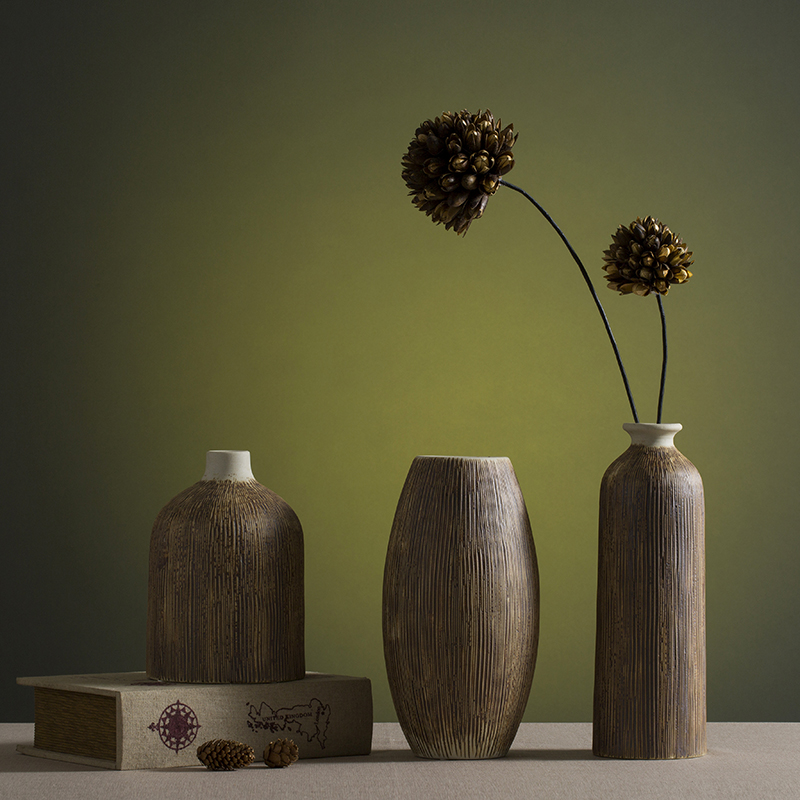Chinese zen ceramic dry flower simulation into vase household living room TV cabinet decoration American literary restoring ancient ways furnishing articles