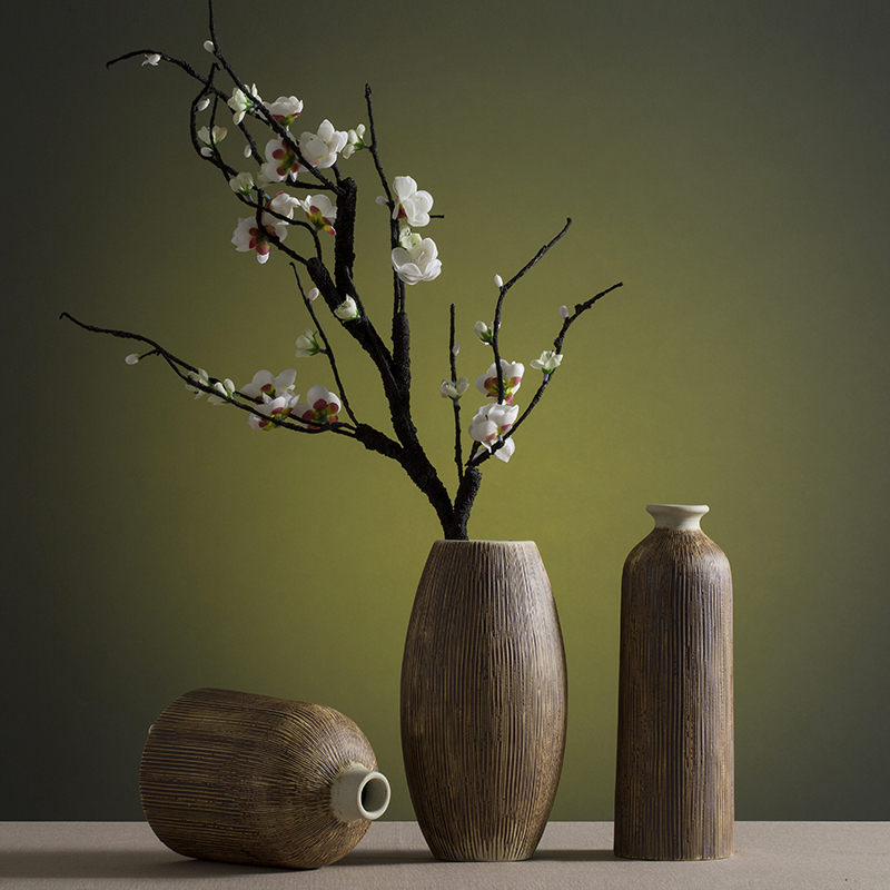 Chinese zen ceramic dry flower simulation into vase household living room TV cabinet decoration American literary restoring ancient ways furnishing articles