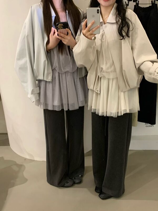 Rosie Genuine 2026 Spring Women's Petite Short Coat Versatile Lapel Zipper Trench Coat Jacket Top Dress