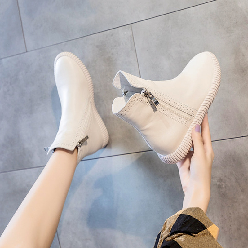 Leather short boots women's spring and autumn single boots flat top layer cowhide autumn soft bottom soft surface women's boots Martin boots soft leather boots