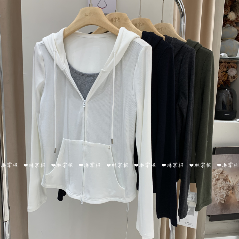 Yigeli 9150 Korean Style Spicy Girl Double Zipper Hooded Sweatshirt Women's Autumn Slim Design Cardigan Jacket Trendy