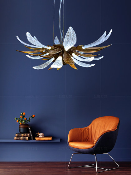 All-Copper Glass Chandelier, Light Luxury Art Lamp, Dandelion Living Room Lamp, Designer-Recommended Lighting for Villa, Dining Room, and Bedroom