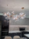 Postmodern Restaurant Lamp Light Luxury Handmade Lotus Leaf Glass Lamp Full Copper Branch Bedroom Light Luxury Villa Retro Living Room Lamp