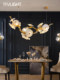 Postmodern Restaurant Lamp Light Luxury Handmade Lotus Leaf Glass Lamp Full Copper Branch Bedroom Light Luxury Villa Retro Living Room Lamp
