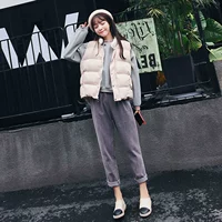 Mùa thu đông 2018 khí chất cotton Hàn Quốc + áo len + quần nhung kẻ thẳng thời trang phù hợp với áo hai dây nữ áo phao nữ