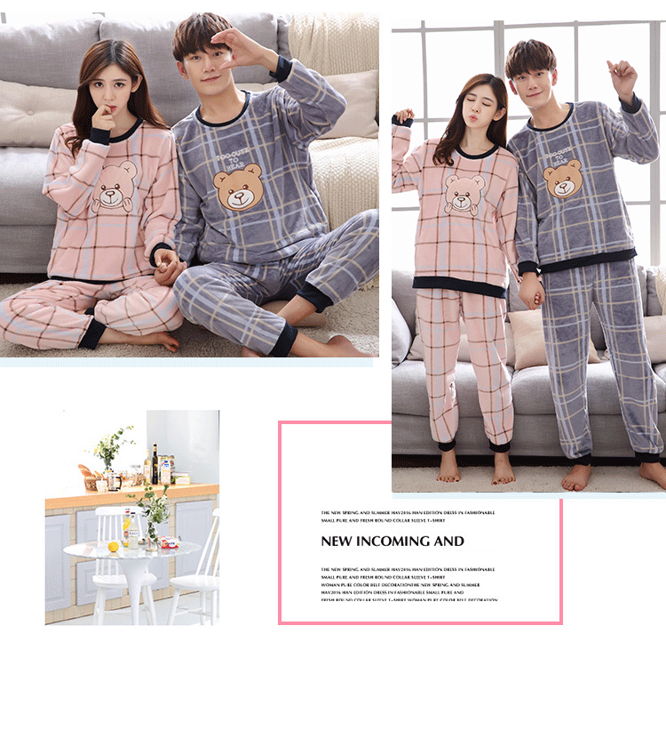 Winter Flannel Cặp đôi đồ ngủ dài tay Kích thước lớn Mùa đông San hô lông cừu mặc nhà dễ thương Đàn ông và phụ nữ đồ lót nam đẹp