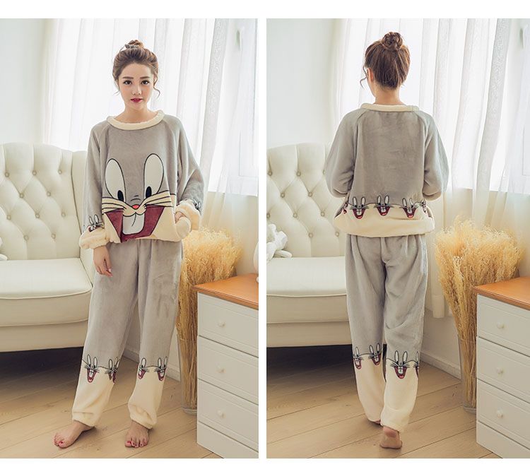 Flannel pyjama mùa đông dày nhung dài tay san hô phiên bản Hàn Quốc của bộ phim hoạt hình kích thước lớn dễ thương phục vụ nhà sinh viên pijama ngắn tay