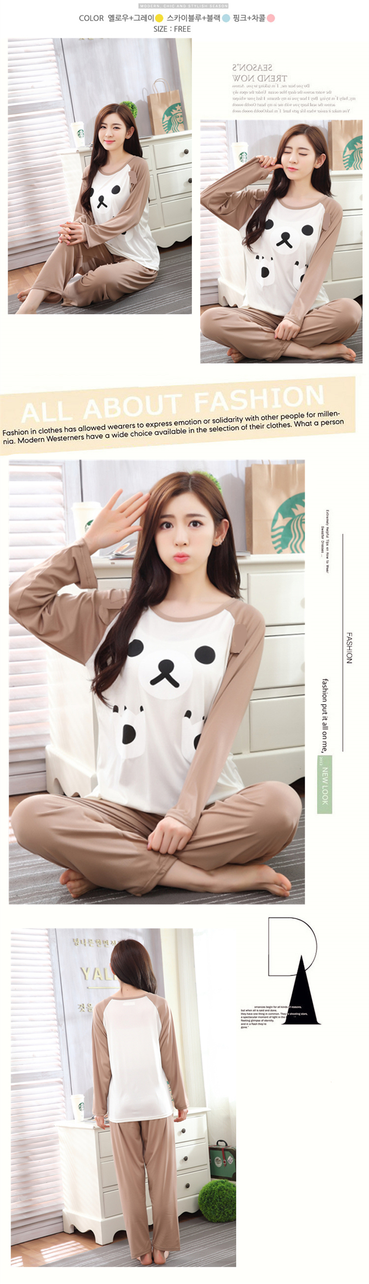 Mùa xuân và mùa thu giải trí vòng cổ nữ đồ ngủ dài tay mod Hàn Quốc phiên bản lớn của phụ nữ hoạt hình quần phù hợp với dịch vụ nhà thời trang công sở