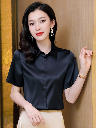 2025 neue Sommer-Schwergewichts-Seiden-Kurzarmhemden der großen Marke High-End-Volltonfarbe-Temperament-Maulbeerseide-Tops, kleine Hemden für Frauen