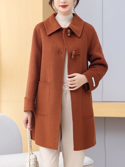 秋冬新款双面呢羊绒大衣高端气质显瘦中长款牛角扣羊毛呢外套女