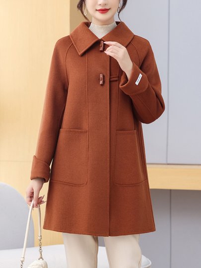 秋冬新款双面呢羊绒大衣高端气质显瘦中长款牛角扣羊毛呢外套女