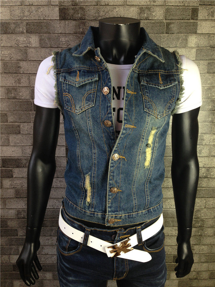 Chaleco vaquero ajustado para hombre, ropa de diseño corto, con cremallera  oblicua, sin mangas, para cantantes|denim vest|zipper vestdesigner vest -  AliExpress