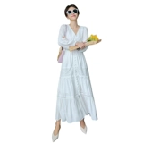 Летняя белая длинная юбка, белый корсет, пляжное платье, V-образный вырез