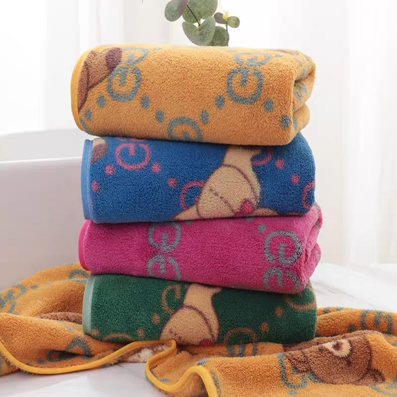 Cool Bear Coral Velvet Towel, Hair Drying Towel, Highly Absorbent, Non-Shedding, Non-Fading, Household Adult Student Facial Cleansing Towel
