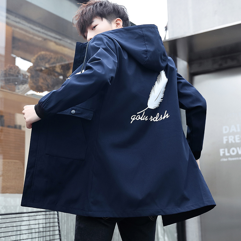 áo khoác mùa thu nam Hàn Quốc phiên bản của xu hướng sinh viên đẹp trai vừa có độ dài nam thân áo khoác mùa xuân mùa thu thiếu niên áo gió