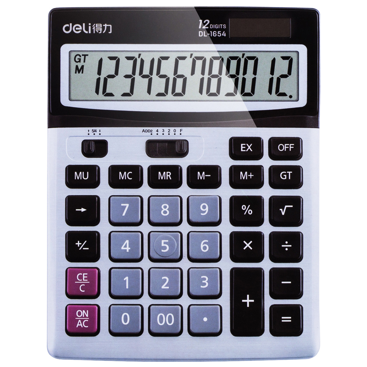 Right-hand 1654 Financial Accounting Special Calculator Solar Double Power Office Business Type Large Screen Big Press Multifunction Metal Panel 12 Bits Computer Rounding Function