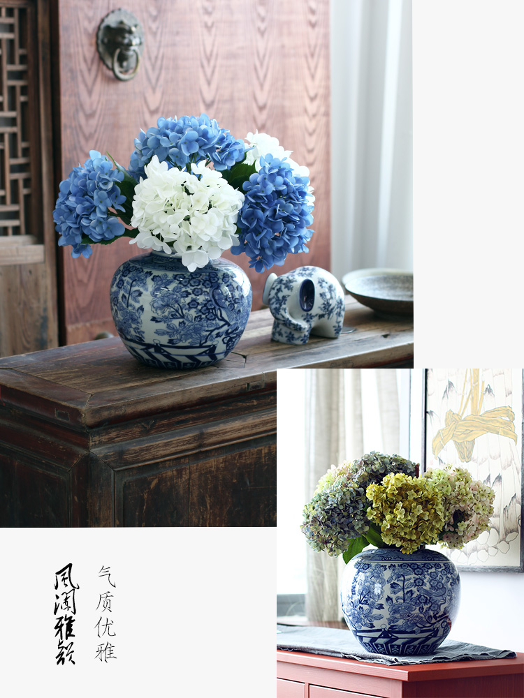 Beaming blue and white porcelain ceramic vase furnishing articles of new Chinese style sitting room porch decoration porcelain clear soup WoGuo arranging flowers