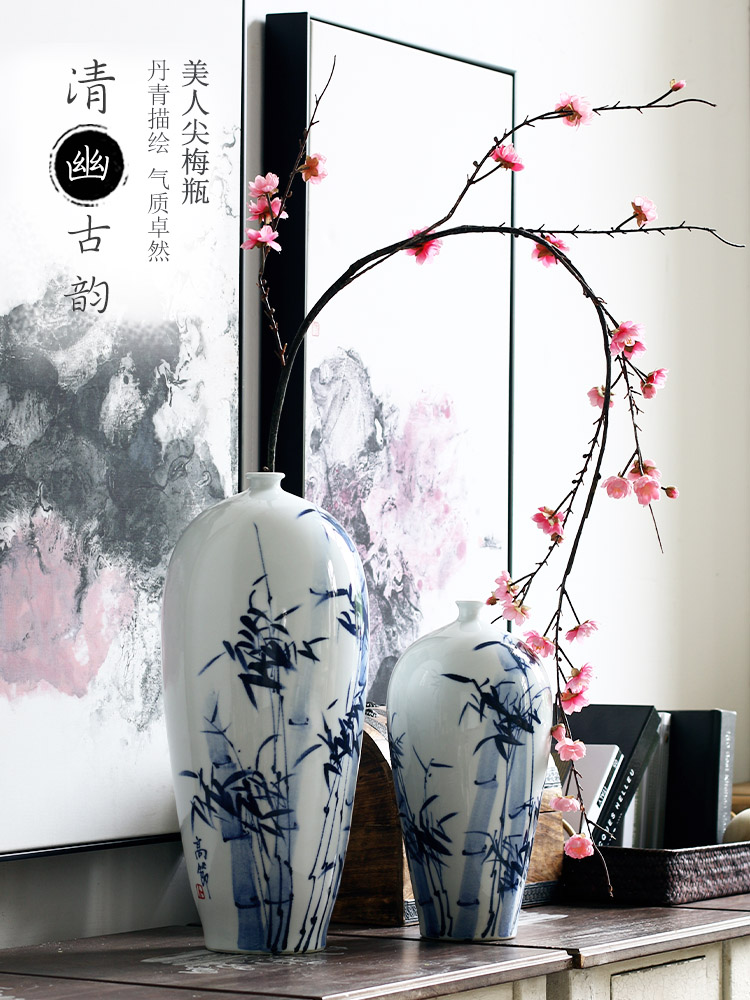 Jingdezhen ceramic furnishing articles Chinese blue and white porcelain vase hand - made beauty shoulder vases, flower, flower, flower arranging furnishing articles