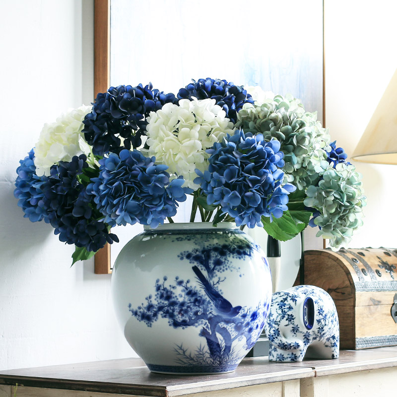 Jingdezhen ceramic furnishing articles double - sided hand - made painting of flowers and big blue and white porcelain vases, new Chinese style living room home furnishing articles porcelain