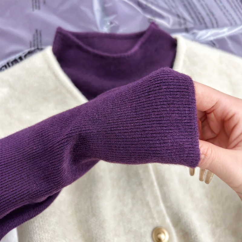 Korean-Style Soft Fufu Grape Purple Half-High Collar Knit Sweater for Women, Autumn and Winter Slim Fit Elegant Inner Layer Top