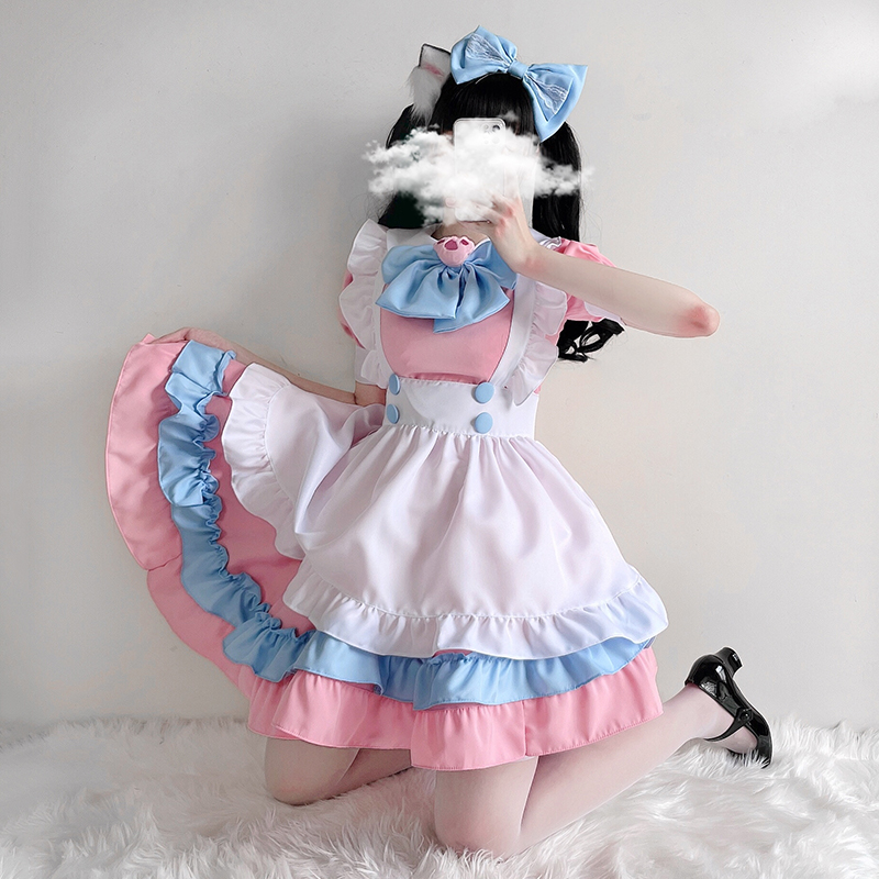 Pink Blue Soft Girl Maid Dress COSPLAY Costume Butterfly Knot Maid Roleta Ocean Dress Cos do your cat