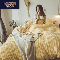 Korean knitted wool crystal velvet thickened coral velvet bed four-piece autumn and winter double-sided sheets flannel quilt cover