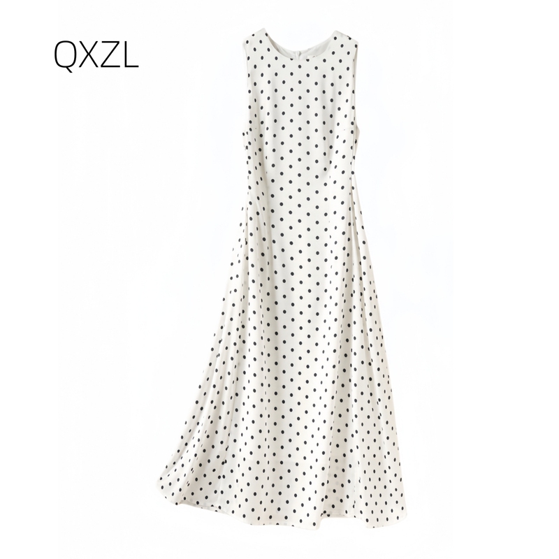 Chiffon Polka Dot Dress 2026 Summer Style Tea Break White Sleeveless Vest Dress with Waist-Cinching Small White Dress for Women