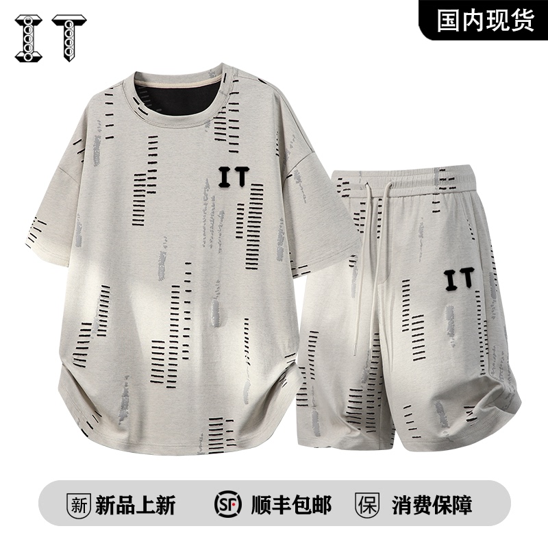 [Brand Clearance] It Trend Brand Couple Short Sleeve T-Shirt Men's Summer Sports Casual Shorts Two-Piece Set