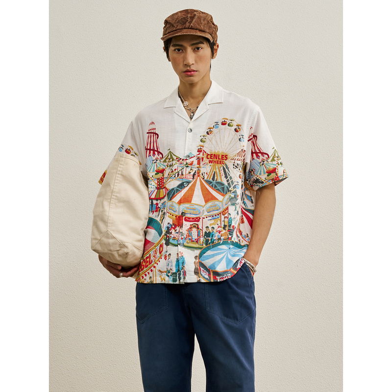 Cenles Ss26 "Colorful Amusement Park" Pattern Hawaiian Shirt Cool Beach Casual Vacation Shirt Cenles Ss26 "Colorful Amusement Park" Pattern Hawaiian Shirt Cool Beach Casual Vacation Shirt