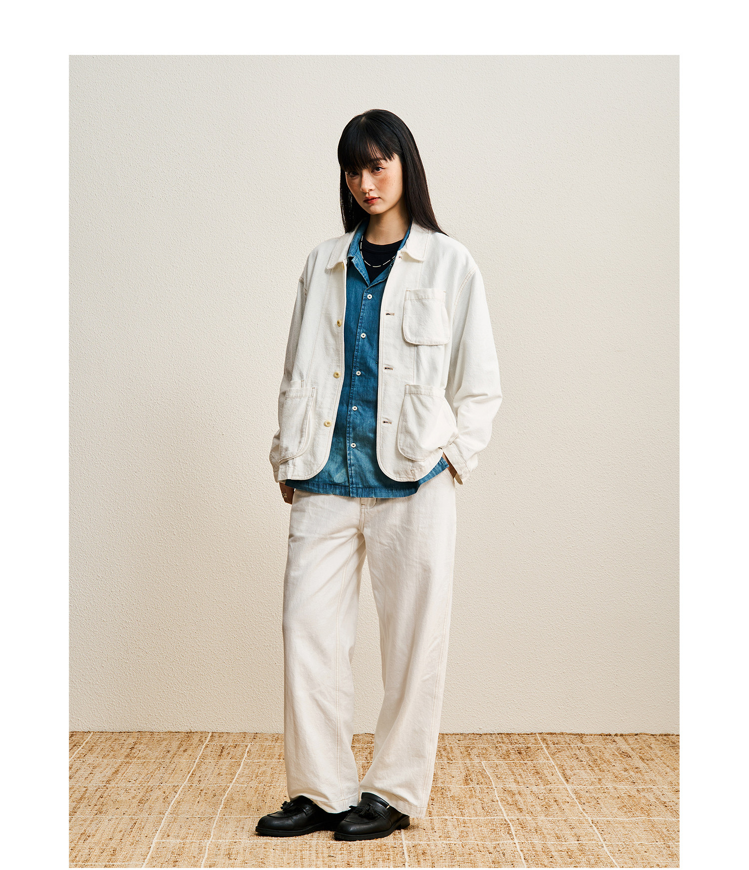 CENLES Cotton-Linen Loose Straight-Leg Trousers