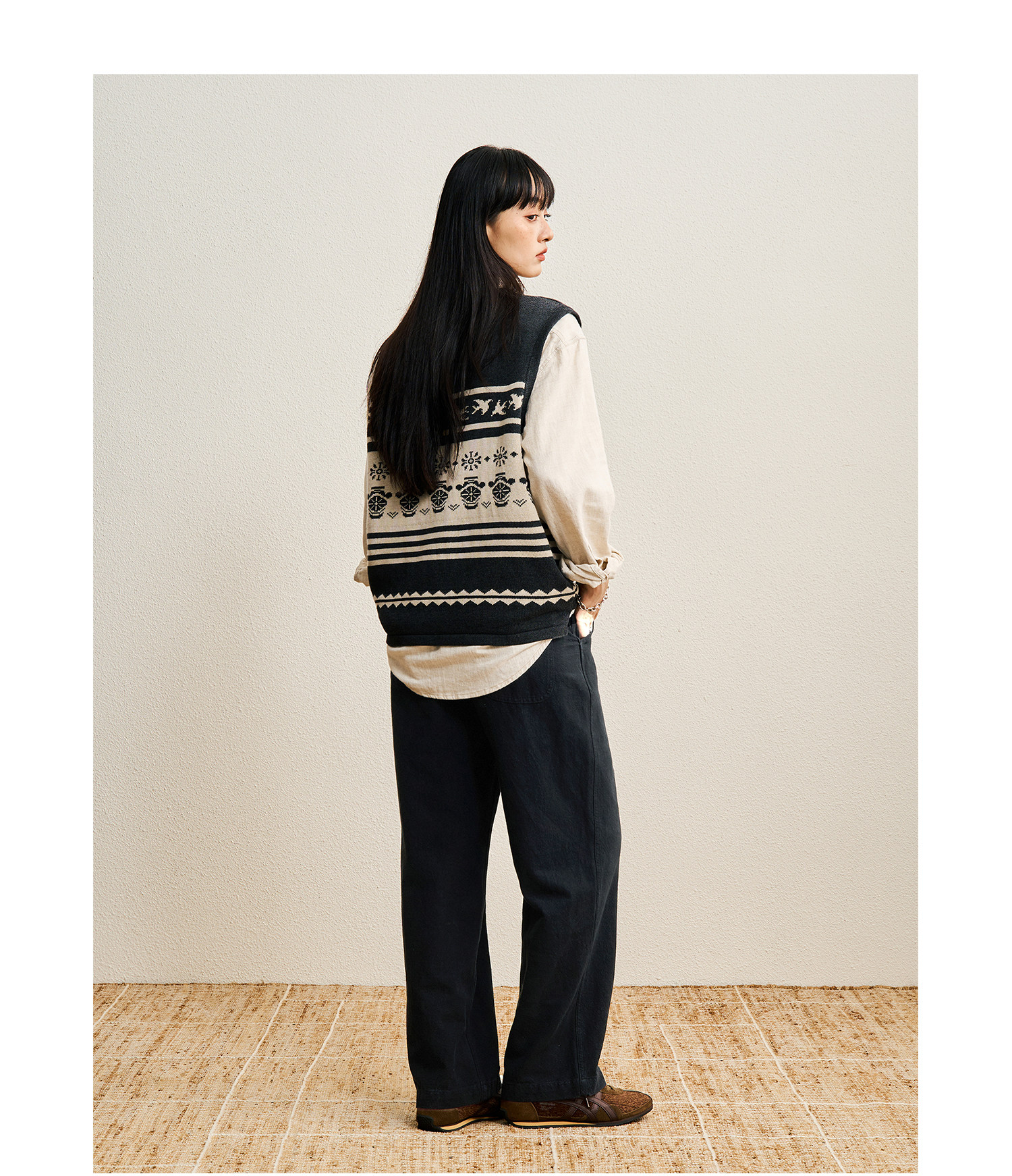 CENLES Cotton-Linen Loose Straight-Leg Trousers