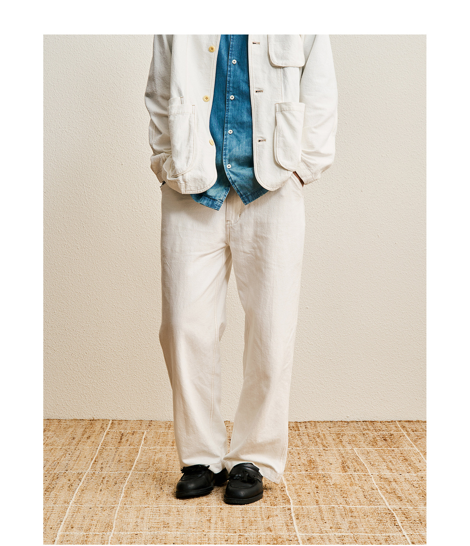 CENLES Cotton-Linen Loose Straight-Leg Trousers