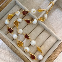 Autumn and winter new Korean genuine light luxury baroque pearl handmade medieval style original niche personality retro necklace for women