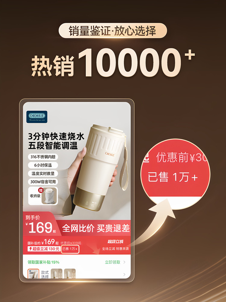 Oidire Water Boiling Cup, Heating Cup, Electric Kettle, Electric Heating Cup, Portable Small Water Boiling Thermos Cup, Electric Water Cup