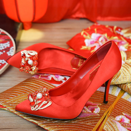 秀禾鞋龙凤婚鞋女2018新款春季红色旗袍高跟