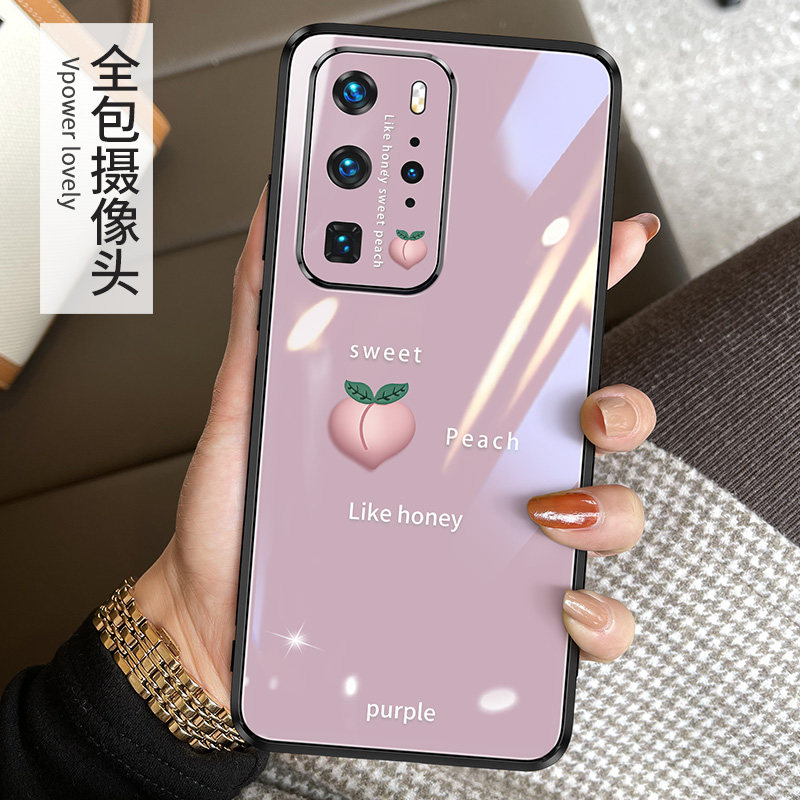 Suitable for Huawei p40 mobile phone protective shell p40pro trendy women's glass 5g limited ins net red women's 40POR lens all-inclusive p40 silicone plus high-end cute anti-fall set ten