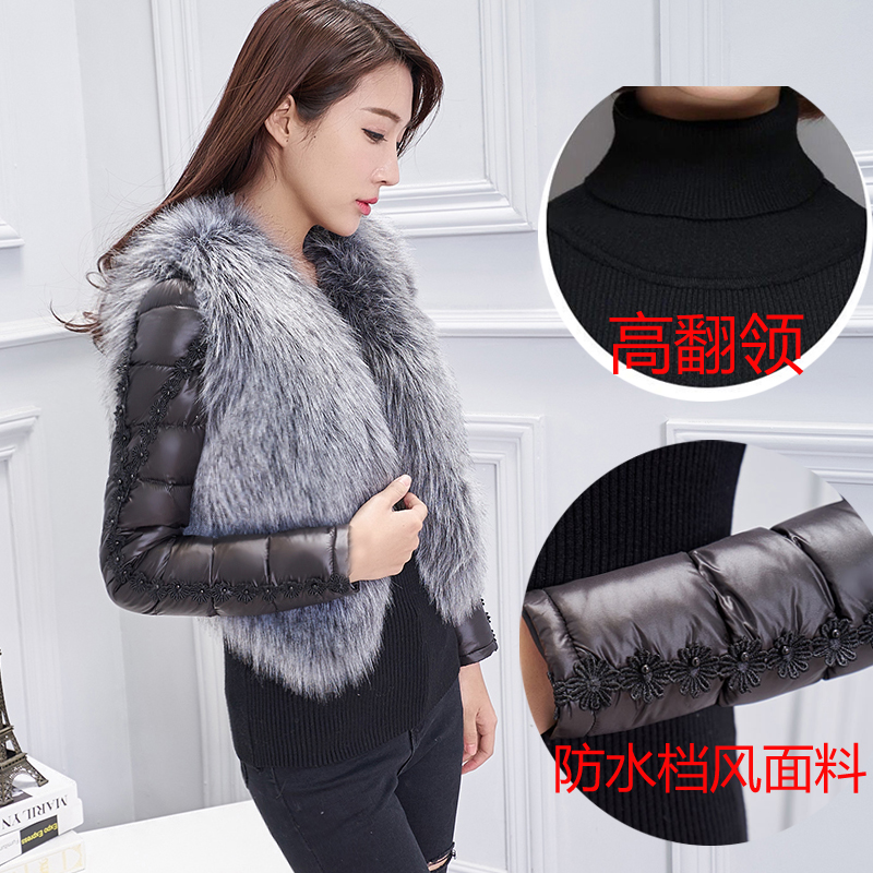 Áo xuống ga tay áo cotton châu Âu cổ áo cao đầy đủ tay áo dày áo len với áo len lông thú nữ mùa đông áo cardigan