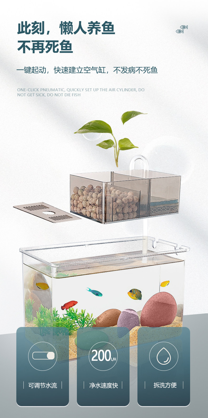 Аквариум 盛科析创意免换水族箱桌面金鱼缸家用小型迷你静音过滤造景生态缸