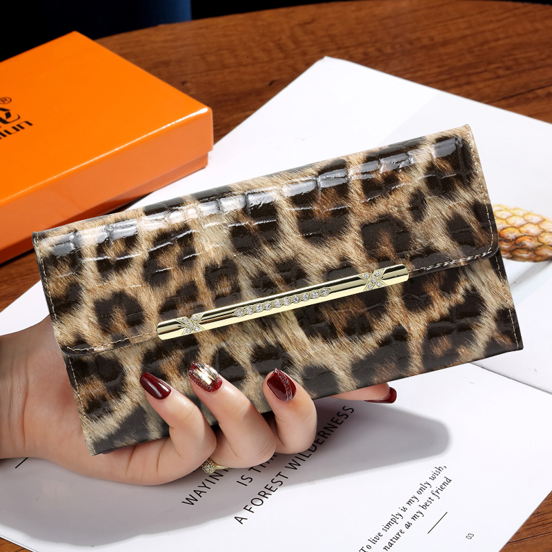 Genuine Leather Long Clutch Wallet for Phone, Versatile 2026 New Fashion Leopard Print Genuine Leather Multi-Card Slot Large Bill Holder