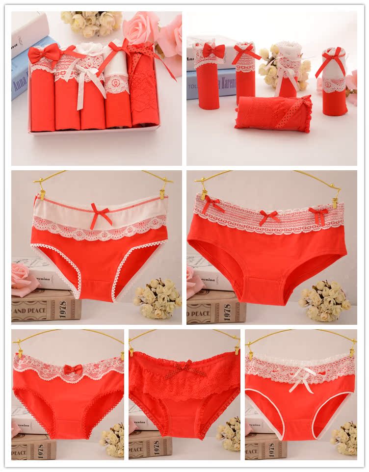 5 Hộp quà tặng SpongeBob Quần lót đỏ Quần lót cotton nữ Quần lót ren bằng vải cotton set do lot nu